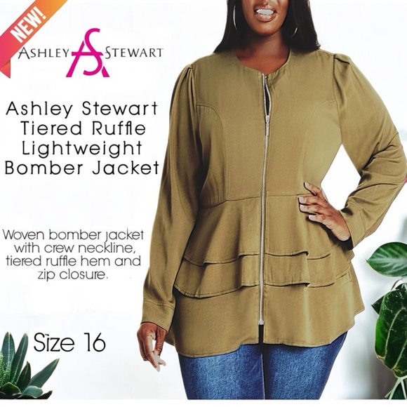 Ashley Stewart Tiered Ruffle Lightweight Bomber Jacket - Picture 13 of 13